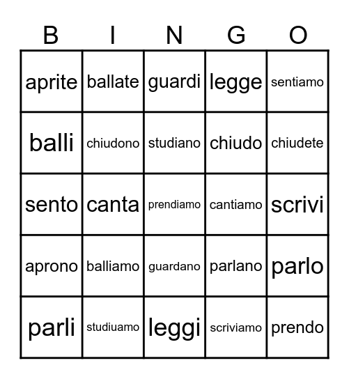 BINGO Italiano Bingo Card
