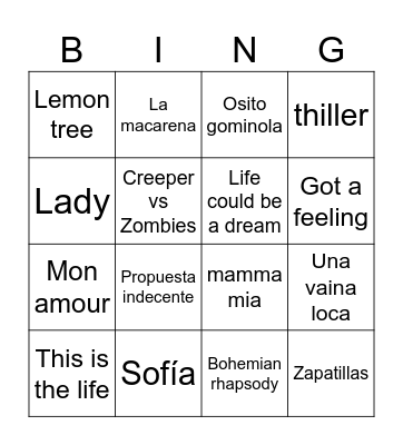 Bingo Musical Bingo Card