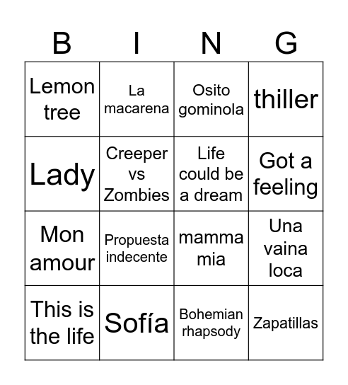 Bingo Musical Bingo Card