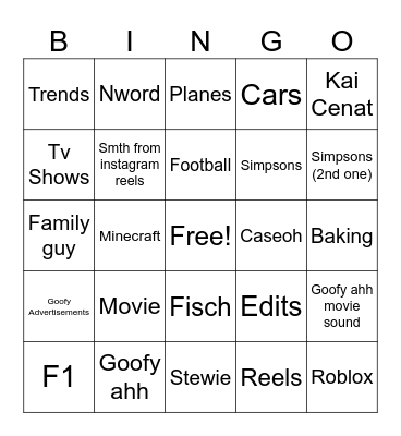 Yt shorts bingo Card