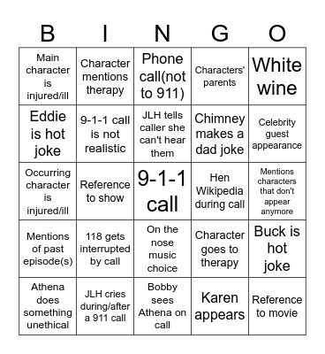 9-1-1 Bingo Card