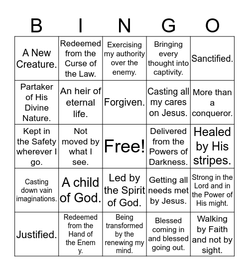 I Am..  Bingo Card