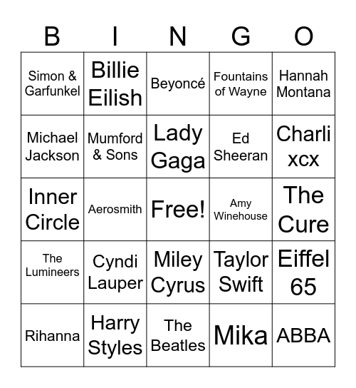 Music Bingo Card