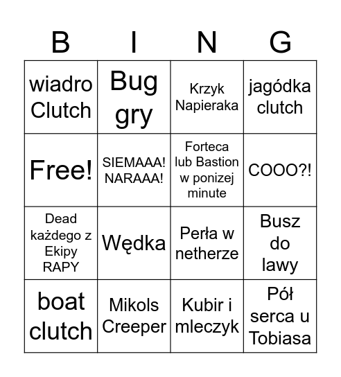 Manhunt Bingo Card