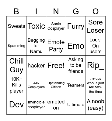 Herobattlegrounds bingo Card Bingo Card