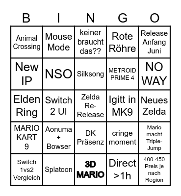 Nintendo Switch 2 Direct Bingo Card