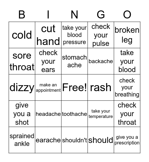 A Check-up at the Doctor Bingo Card