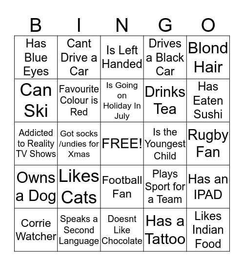 Getting To Know You  Bingo Card