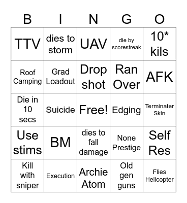 Warzone Bingo Card
