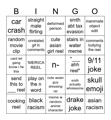 insta reels Bingo Card