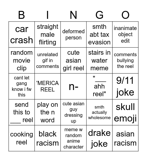 insta reels Bingo Card