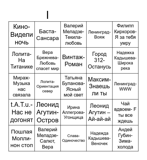 Музыкальное лото Bingo Card