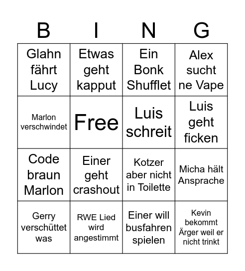 Kämpfen oder kacken Bingo Card