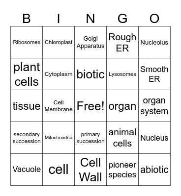 Cell Organelles Bingo Card