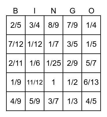 Equivalent Fractions Bingo Card