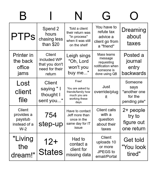 TAX SEASON BINGO Card