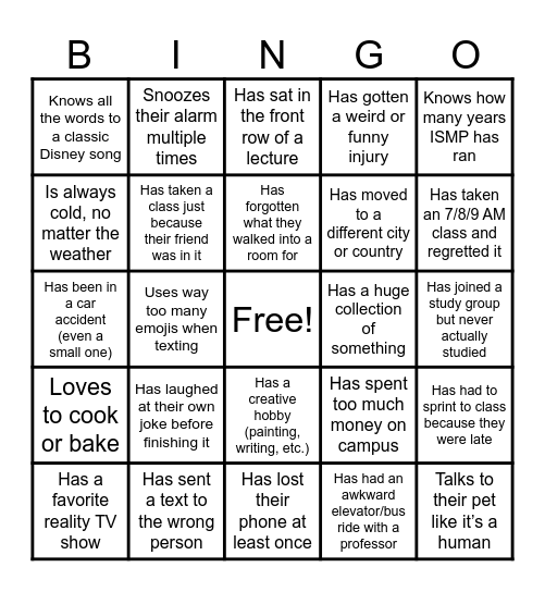 ISMP Wrap-Up Bash! Bingo Card