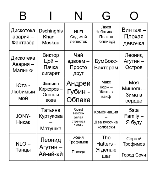 МУЗЫКАЛЬНОЕ Bingo Card