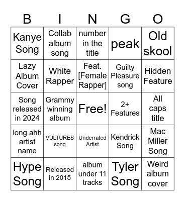 PLAYLIST BINGO Card