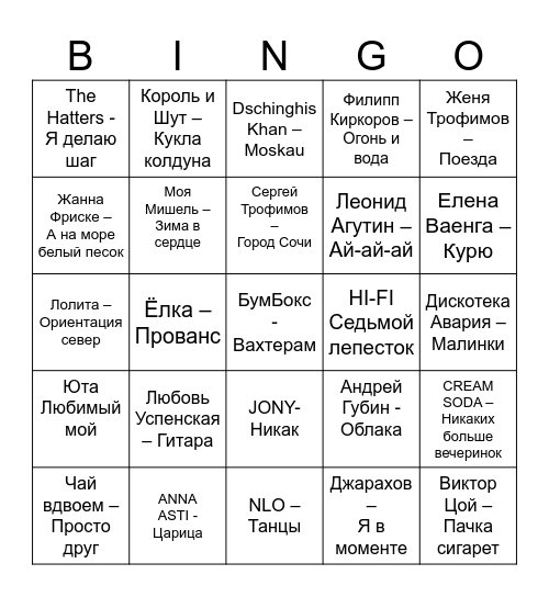 МУЗЫКАЛЬНОЕ Bingo Card