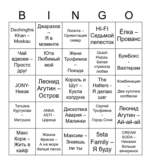 МУЗЫКАЛЬНОЕ Bingo Card