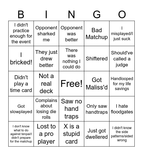 Reasons why I don't suck bingo Card