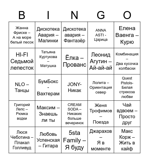 МУЗЫКАЛЬНОЕ Bingo Card