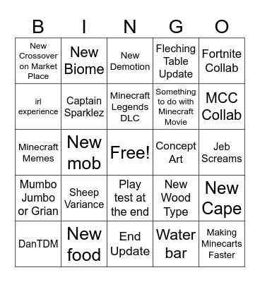 Minecraft Live 2025 Bing Card Bingo Card