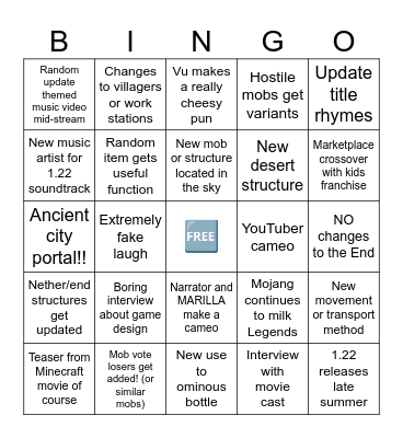 Minecraft Live 2025 Bingo Card