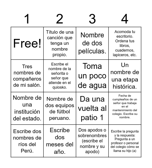 BINGO   DE  LAS MAYÚSCULAS Bingo Card