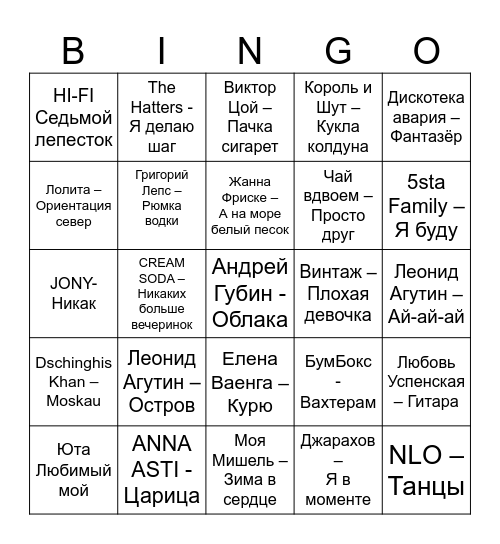 МУЗЫКАЛЬНОЕ Bingo Card