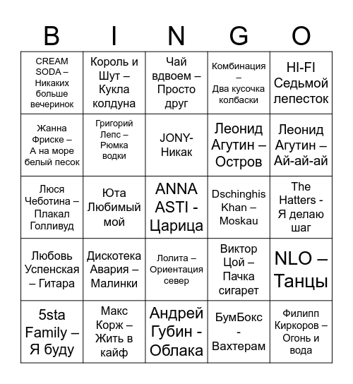 МУЗЫКАЛЬНОЕ Bingo Card