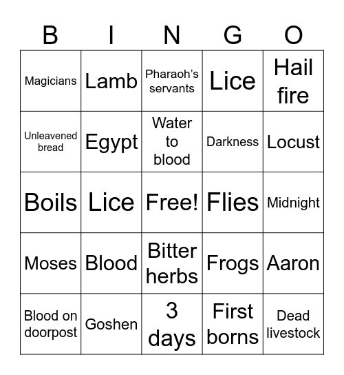 Passover Bingo Card