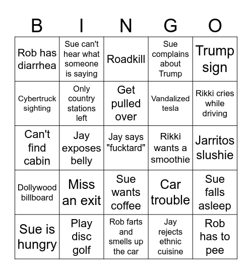 Smoky Roadtrip Bingo Card