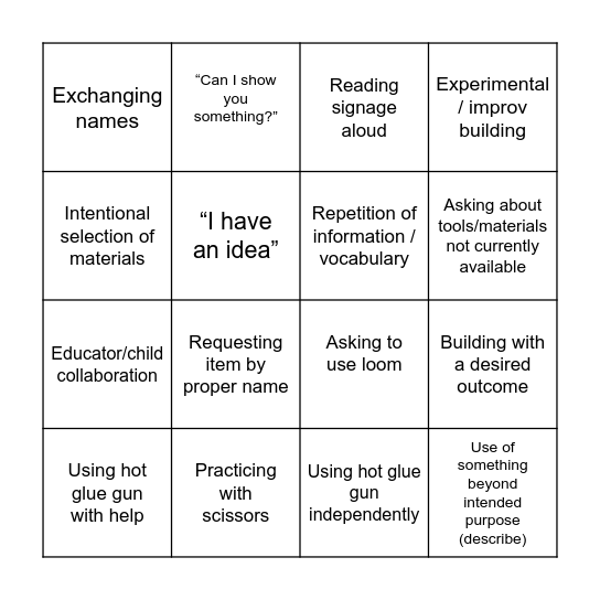 Makerspace Bingo Card