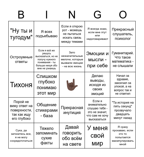 Меркурий в раке Bingo Card