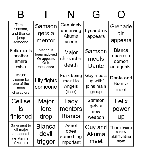 Devils hex arc 1 bingo Card