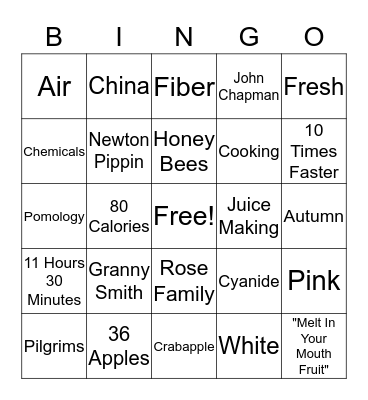 Apple Bingo Card