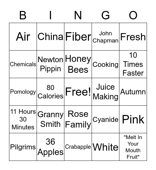 Apple Bingo Card