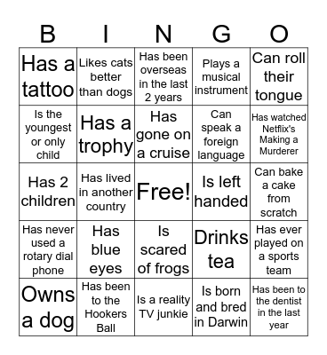 Getting to know you Bingo Card