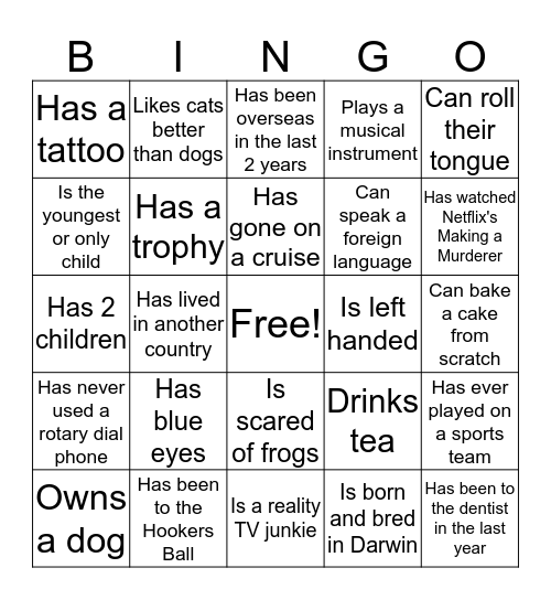 Getting to know you Bingo Card