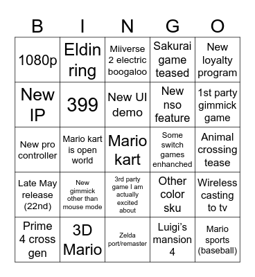 Switch 2 Direct Bingo Card