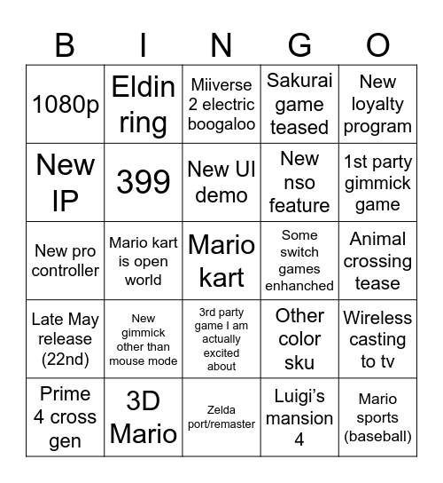 Switch 2 Direct Bingo Card