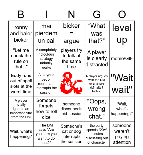 DND Bingo Card