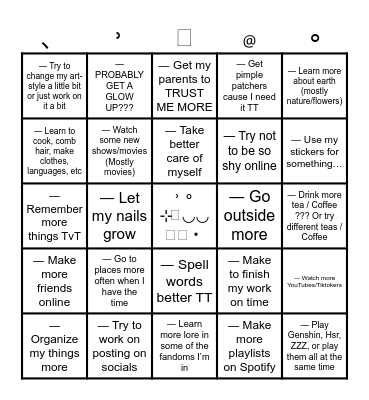 ᛝ  ―   New Year’s Resolution Bingo  ⌢⌢ Bingo Card