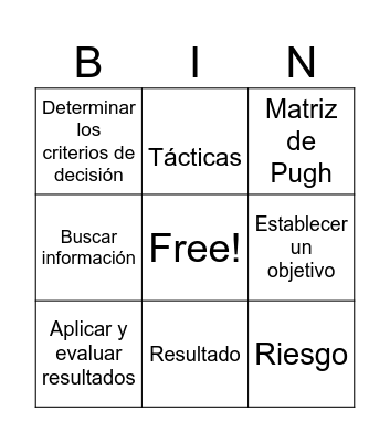 TOMA DE DECISIONES Bingo Card
