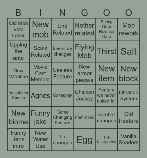 Minecraft Live 2025 Bingo Card