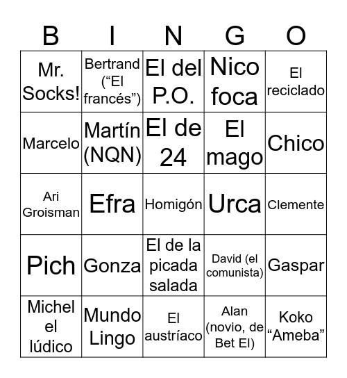 Chongo Bingo Card