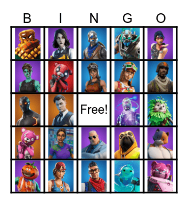 Fortnite c1+2 Skins Bingo Card
