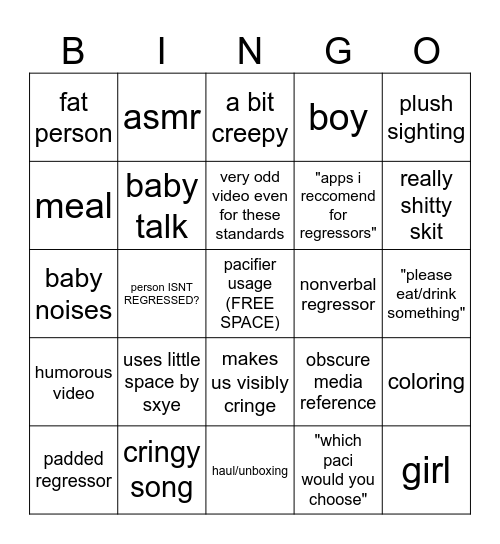 updated agere tiktok bingo!!! Bingo Card